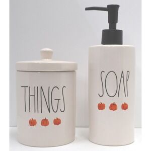 Rae Dunn Soap Dispenser and Things Canister Set Cream Pumpkin New Without Tags